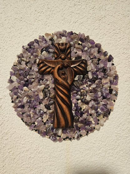 Seelenblitz Wandbilder-Amethyst Handgefertigtes Wandbild aus Amethyst & Kreuz