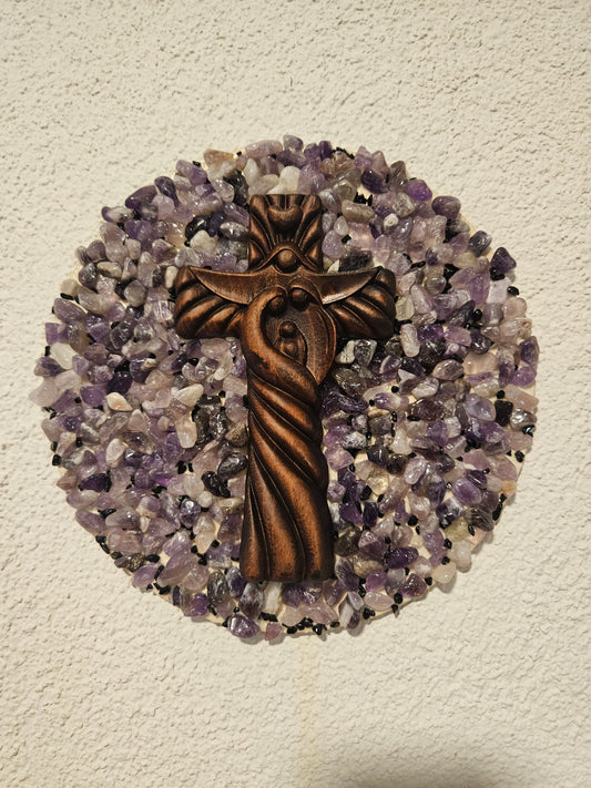 Seelenblitz Wandbilder-Amethyst Handgefertigtes Wandbild aus Amethyst & Kreuz